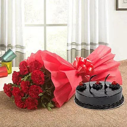 Chocolate Cake with Flowers Combo